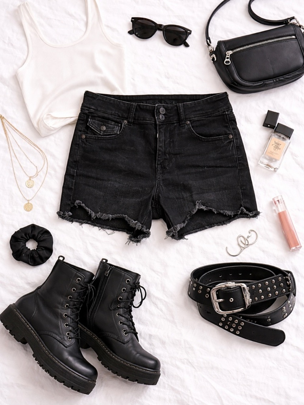 American Eagle Outfitters women's denim "Shortie" shorts in a faded black wash.